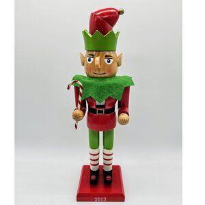 Unique Christmas Elf With Candy Cane Wooden 14" Nutcracker